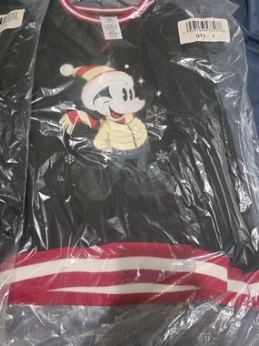 Kids Christmas Mickey Disney Black With Red And White Striped Sweater